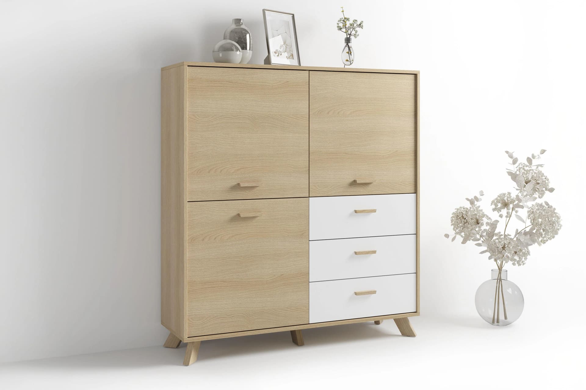 Highboard BYLIVING Bastian Eiche Bianco 120 cm