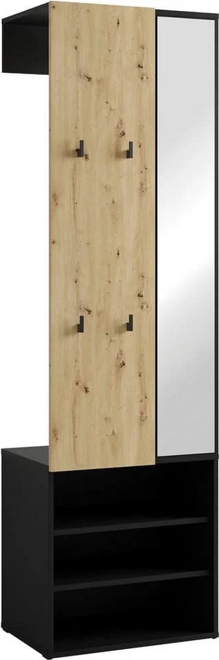 Kompaktgarderobe BYLIVING "Dielen - Set Andorra" Schwarz Eiche