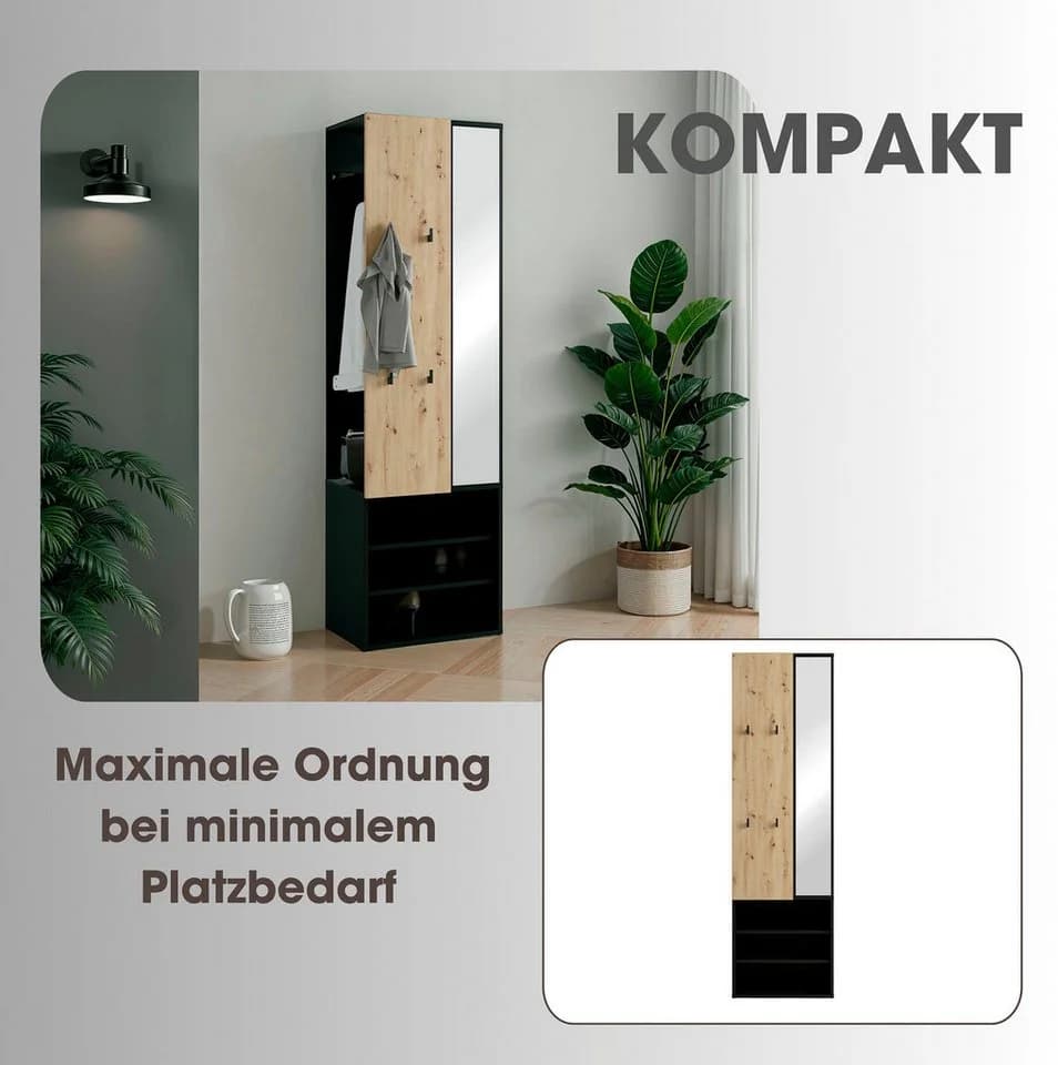 Kompaktgarderobe BYLIVING "Dielen - Set Andorra" Schwarz Eiche - Bild 3