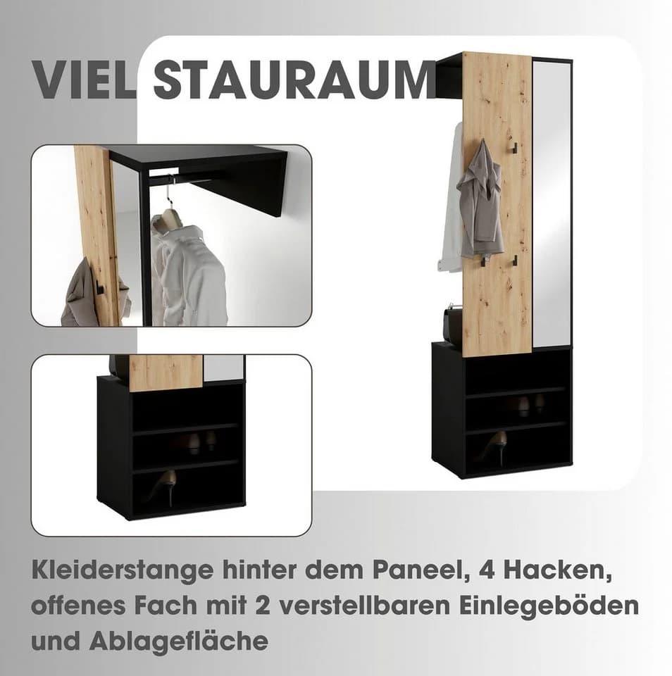 Kompaktgarderobe BYLIVING "Dielen - Set Andorra" Schwarz Eiche - Bild 4
