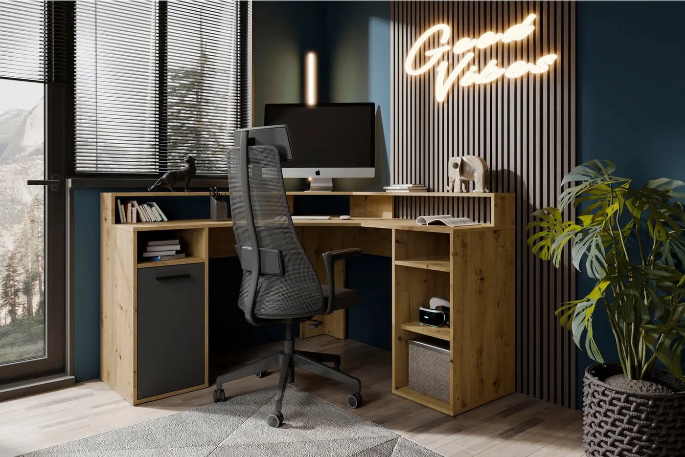 byLIVING Gamingtisch Fox Eck-Schreibtisch Modern Grau Braun
