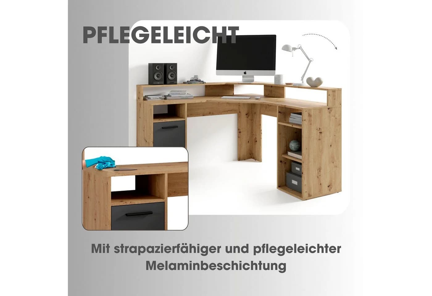 byLIVING Gamingtisch Fox Eck-Schreibtisch Modern Grau Braun - Bild 3