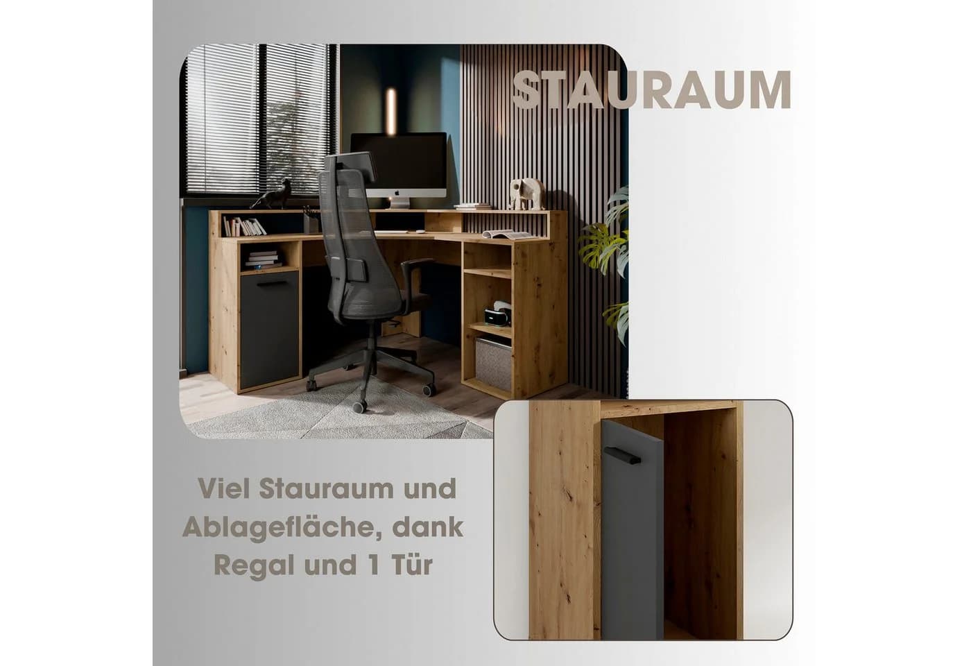 byLIVING Gamingtisch Fox Eck-Schreibtisch Modern Grau Braun - Bild 4