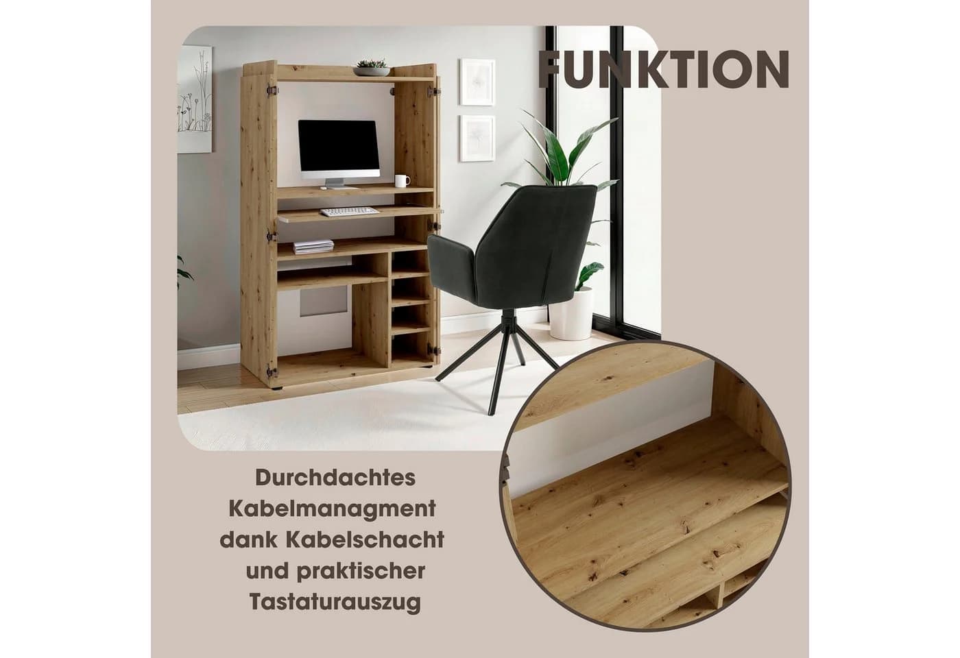 Sekretär BYLIVING Janne Artisan Eiche mit ausziehbarer Tischplatte - Bild 4