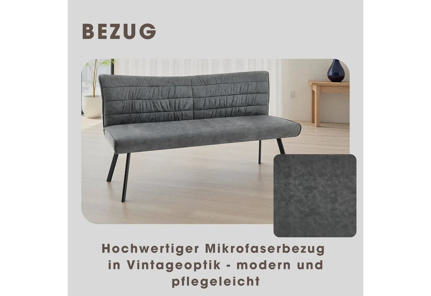 BYLIVING Sitzbank ROBBIE anthrazit/schwarz Stahl Microfaser - Bild 3