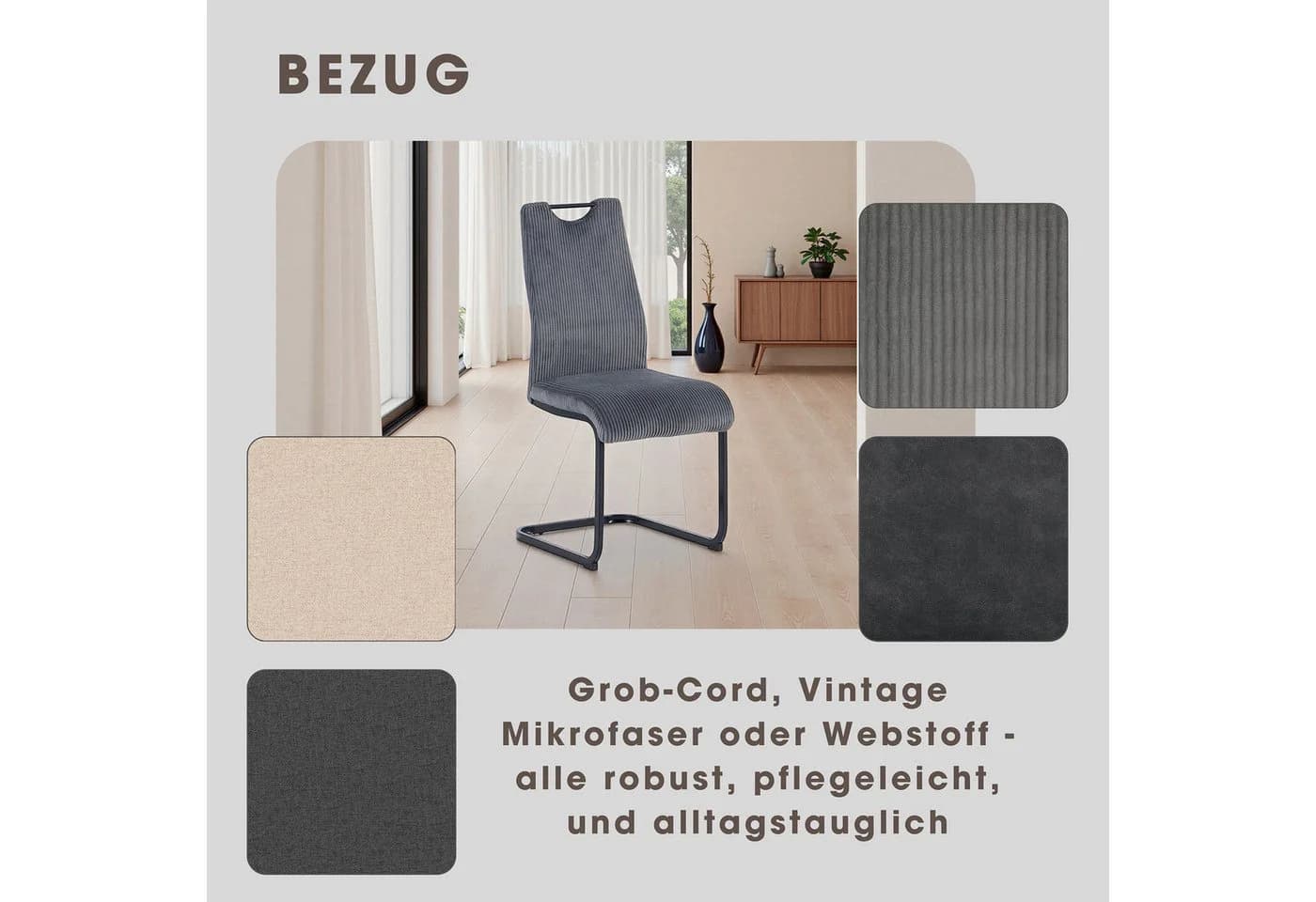 BYLIVING Freischwinger CAPRI 2er-Set grau/schwarz - Bild 3