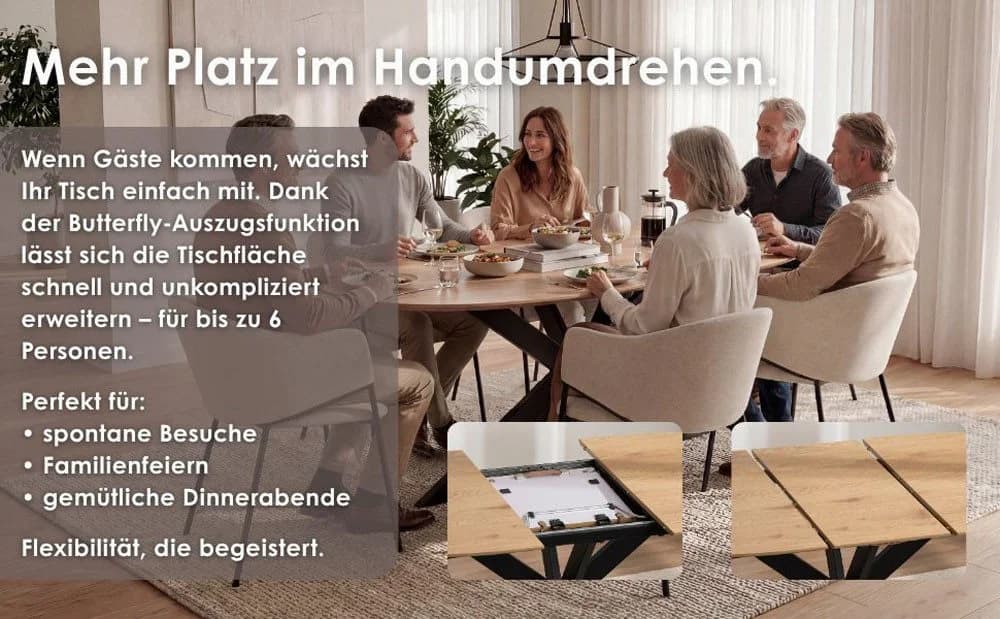 BYLIVING Esstisch NEVADA Eiche Natur mit Butterfly-Auszug - Bild 3