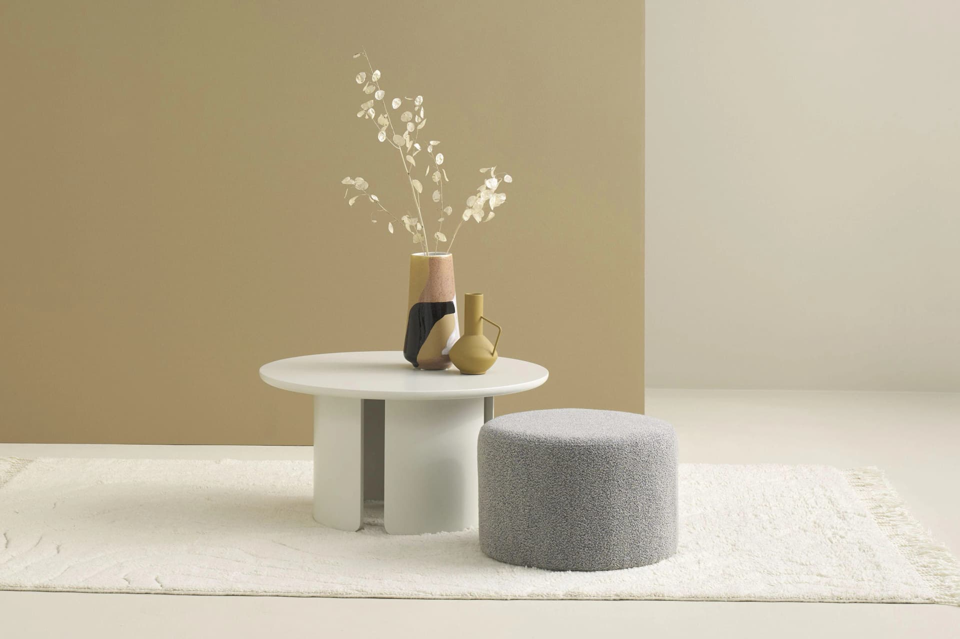 Polsterhocker ALVIK Grau Bouclé SCHÖNER WOHNEN-KOLLEKTION