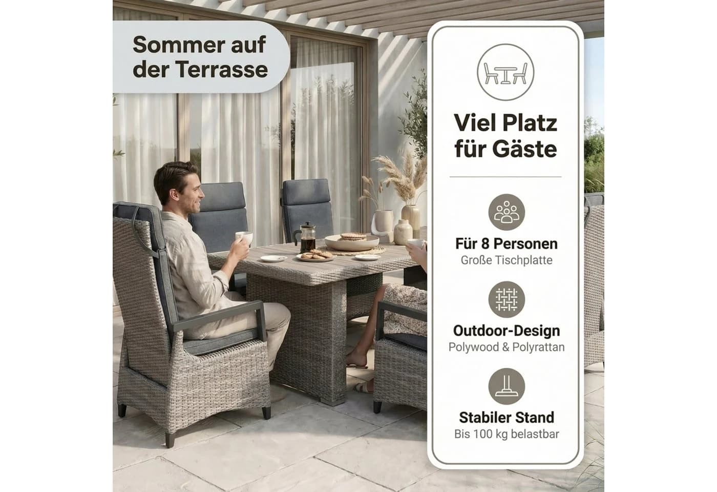 byLIVING Gartentisch BRISBANE grau Polywood - Bild 3