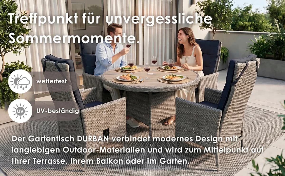 byLIVING Gartentisch DURBAN rund Polywood Polyrattan grau/natur - Bild 4