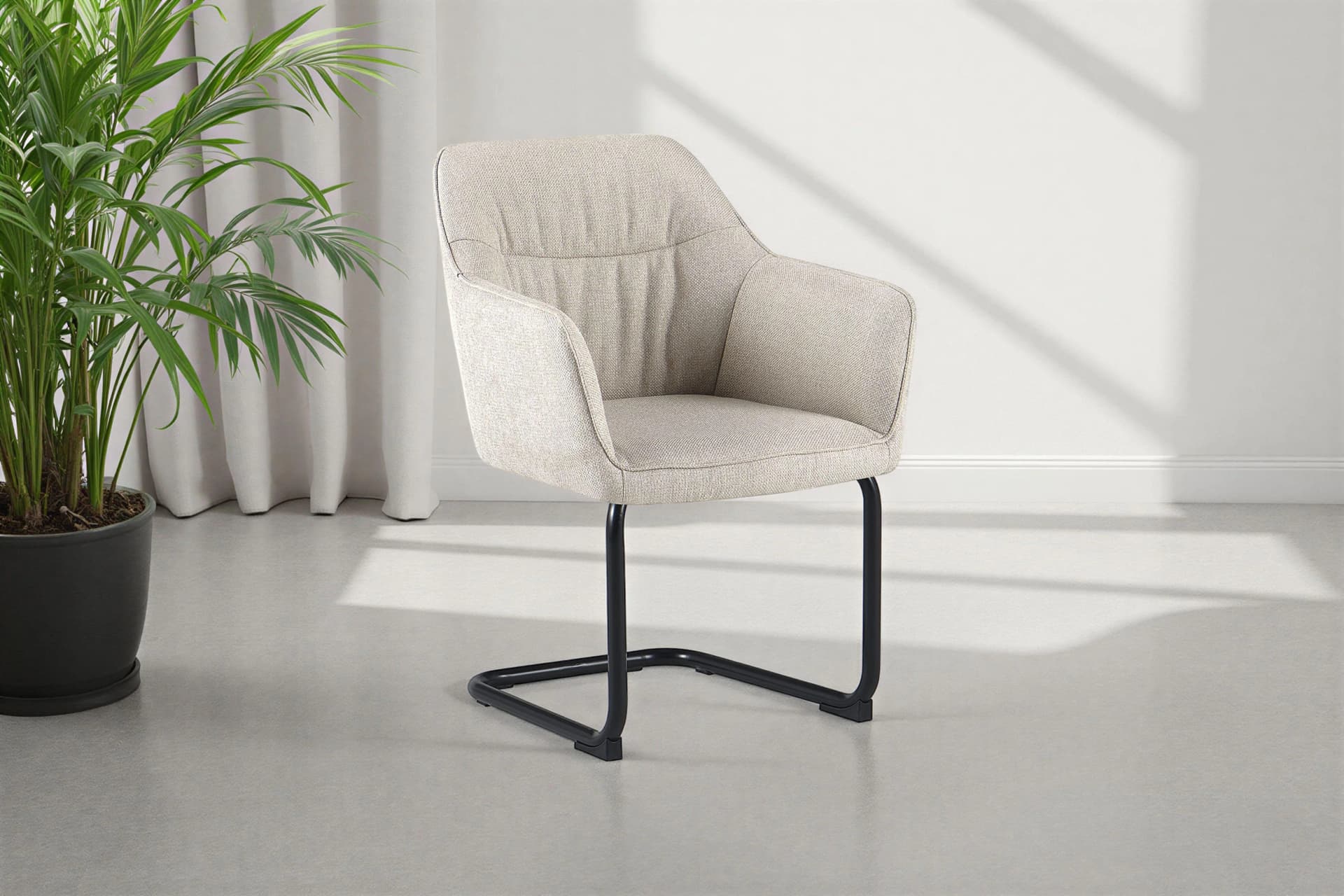 Freischwinger OTTO HOME "Elba" Beige Schwarz 180 Grad Drehbar Auto Return Webstoff