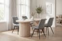 byLIVING Esstisch KAVALA Oval Keramikoptik Travertine Modernes Säulengestell Bild 1