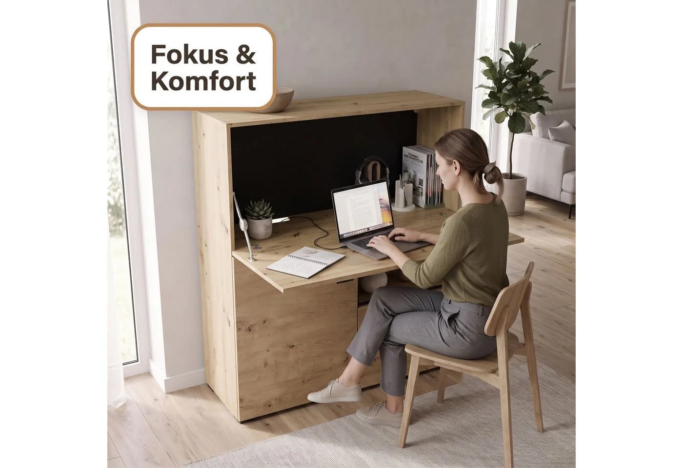 byLIVING Sekretär FRAME Artisan Eiche/Schwarz mit Klappfunktion - Bild 4
