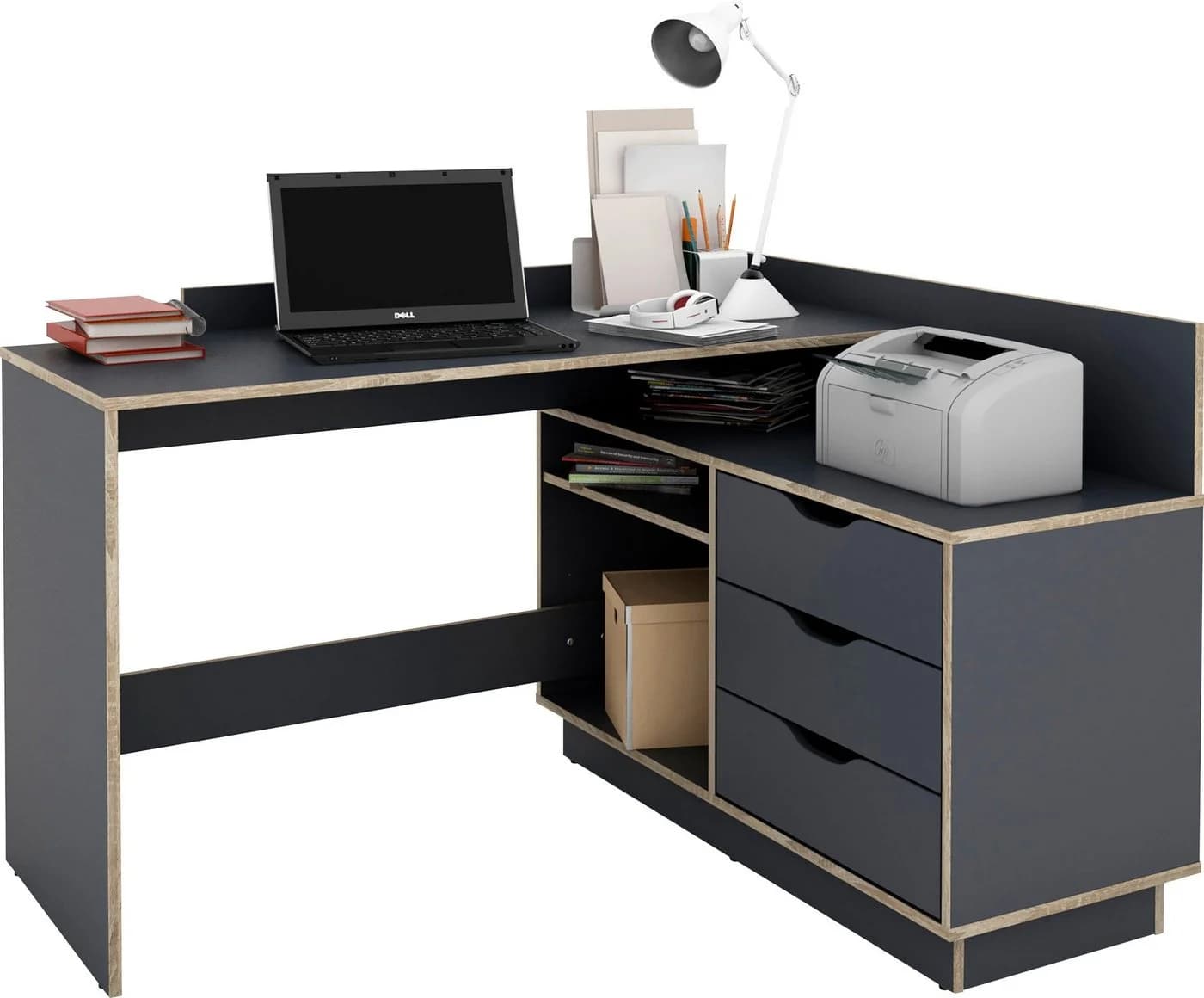 byLIVING Eckschreibtisch Bexley Grau mit Stauraum - Bild 5