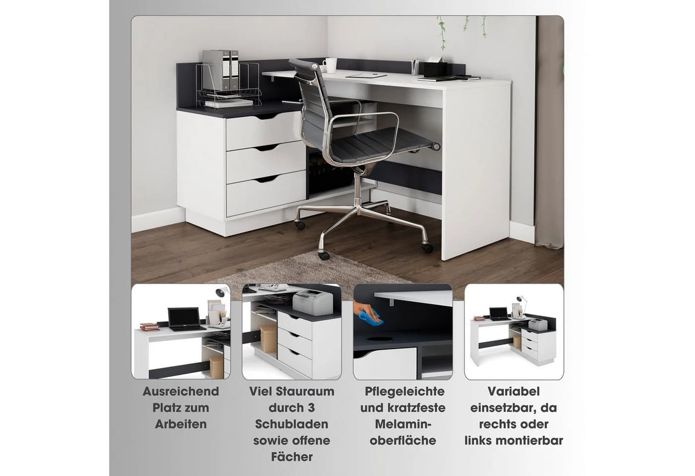 OTTO home Eckschreibtisch Bexley Grau mit Stauraum - Bild 3