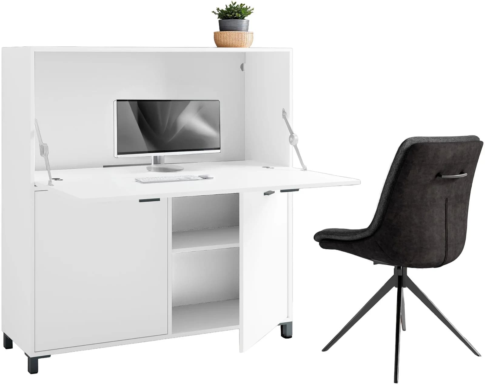 byLiving Sekretär Montana Klappbar Weiß mit Stauraum