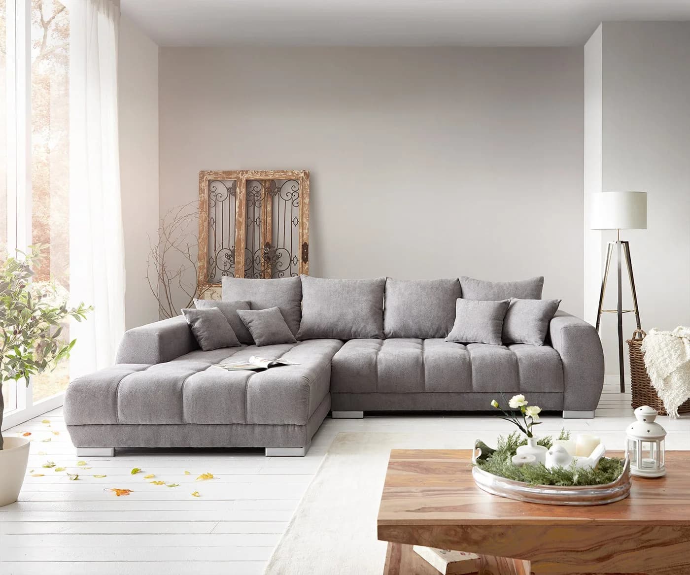 DELIFE Ecksofa Josea Mikrofaser Steingrau Recamiere links