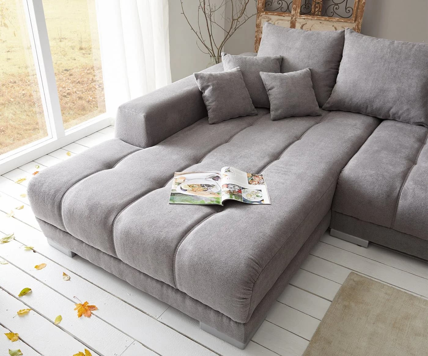 DELIFE Ecksofa Josea Mikrofaser Steingrau Recamiere links - Bild 5