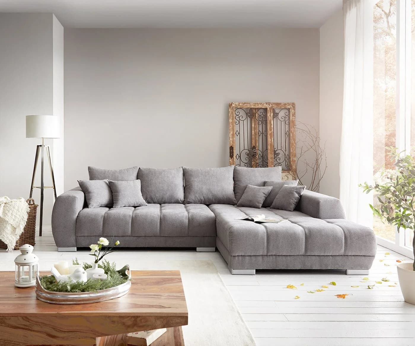 DELIFE Ecksofa Josea Steingrau Mikrofaser Recamiere rechts
