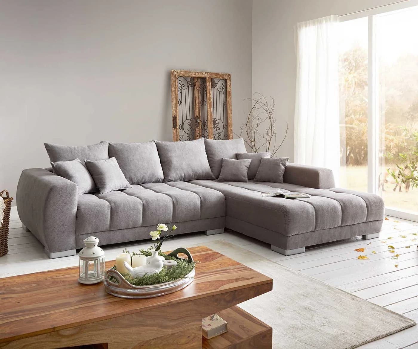 DELIFE Ecksofa Josea Steingrau Mikrofaser Recamiere rechts - Bild 2