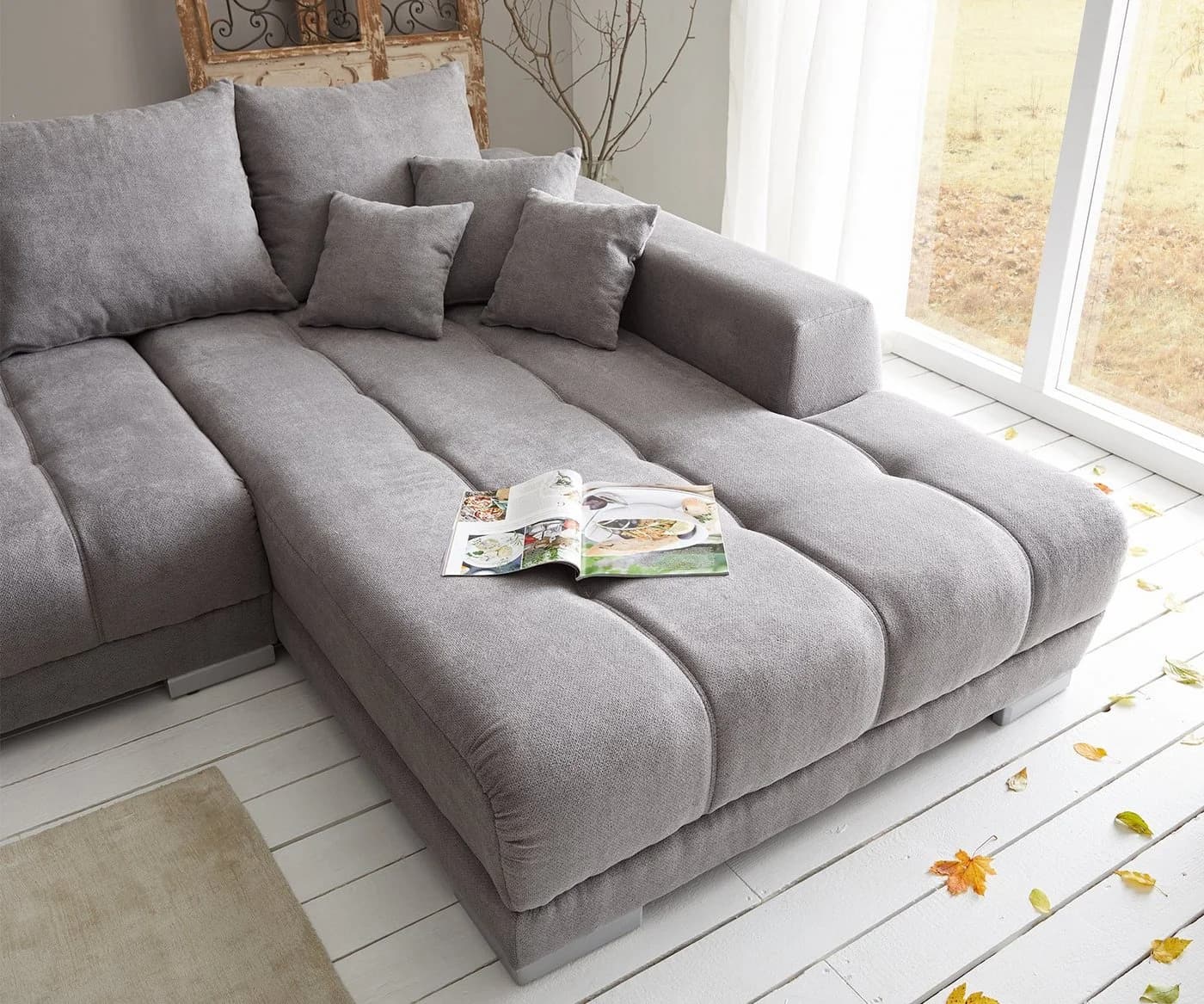 DELIFE Ecksofa Josea Steingrau Mikrofaser Recamiere rechts - Bild 5