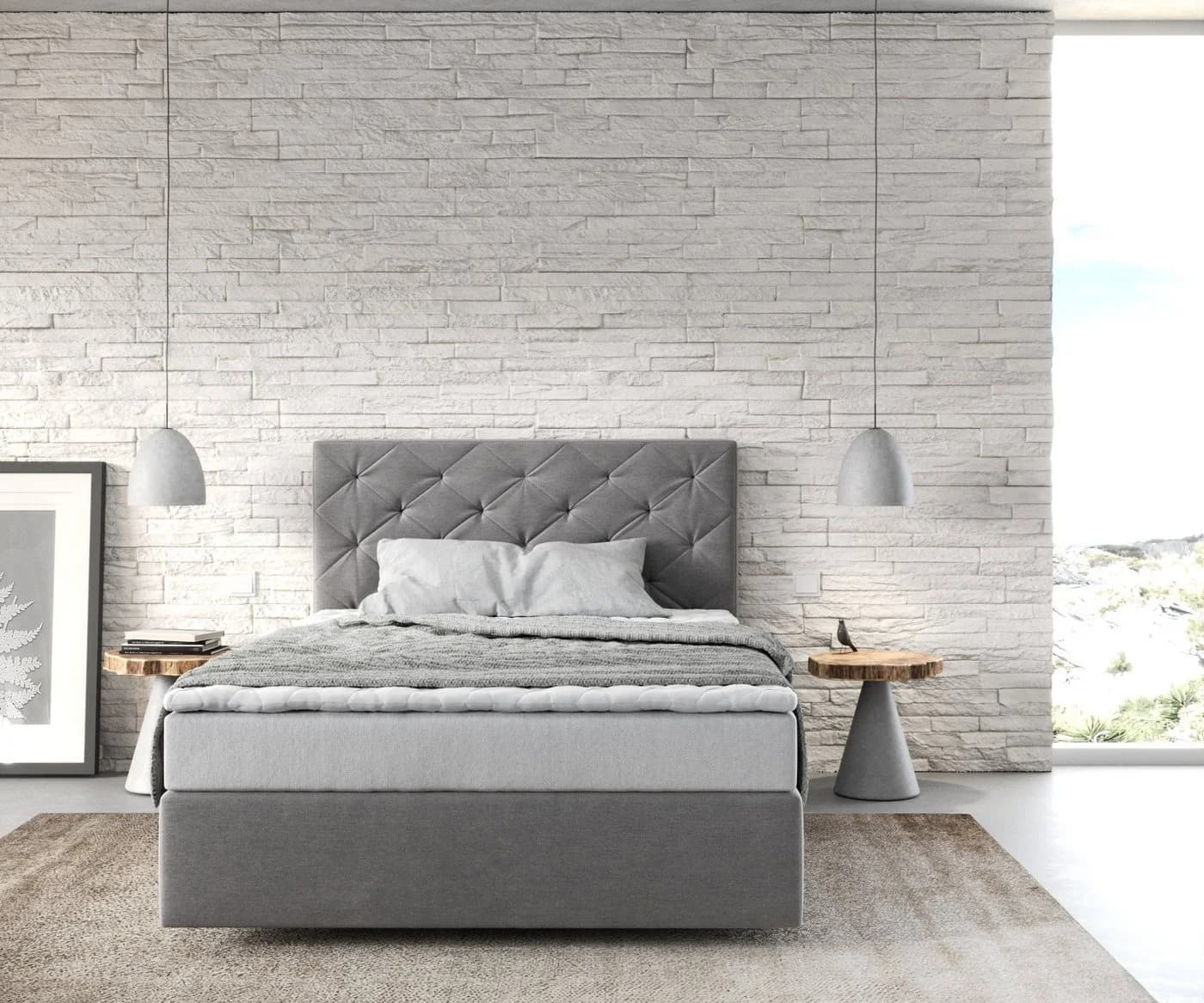 DELIFE Boxspringbett Dream-Great Grau Mikrofaser mit Matratze und Topper