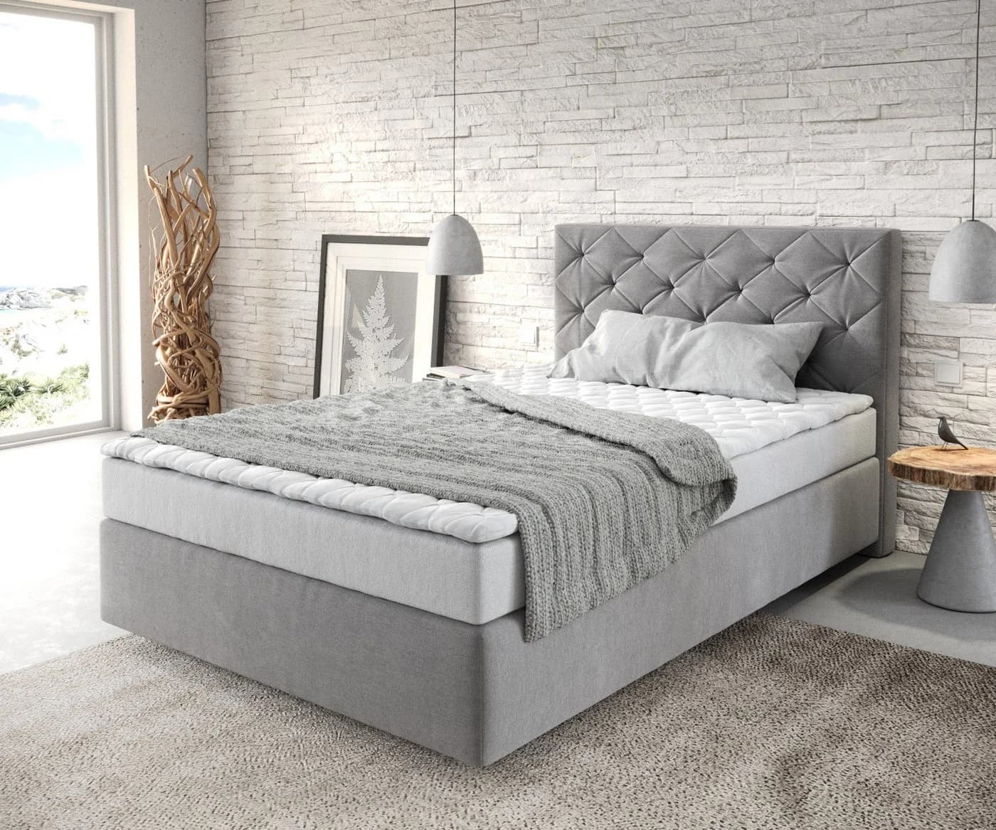 DELIFE Boxspringbett Dream-Great Grau Mikrofaser mit Matratze und Topper - Bild 2
