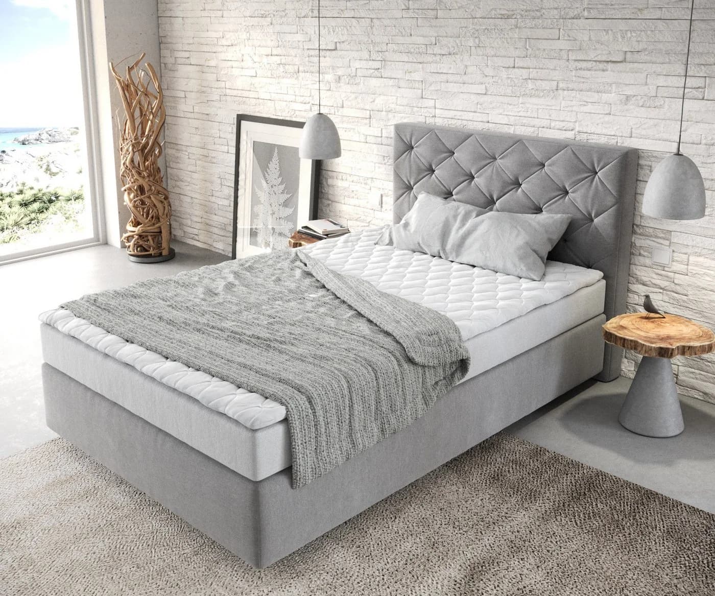 DELIFE Boxspringbett Dream-Great Grau Mikrofaser mit Matratze und Topper - Bild 4