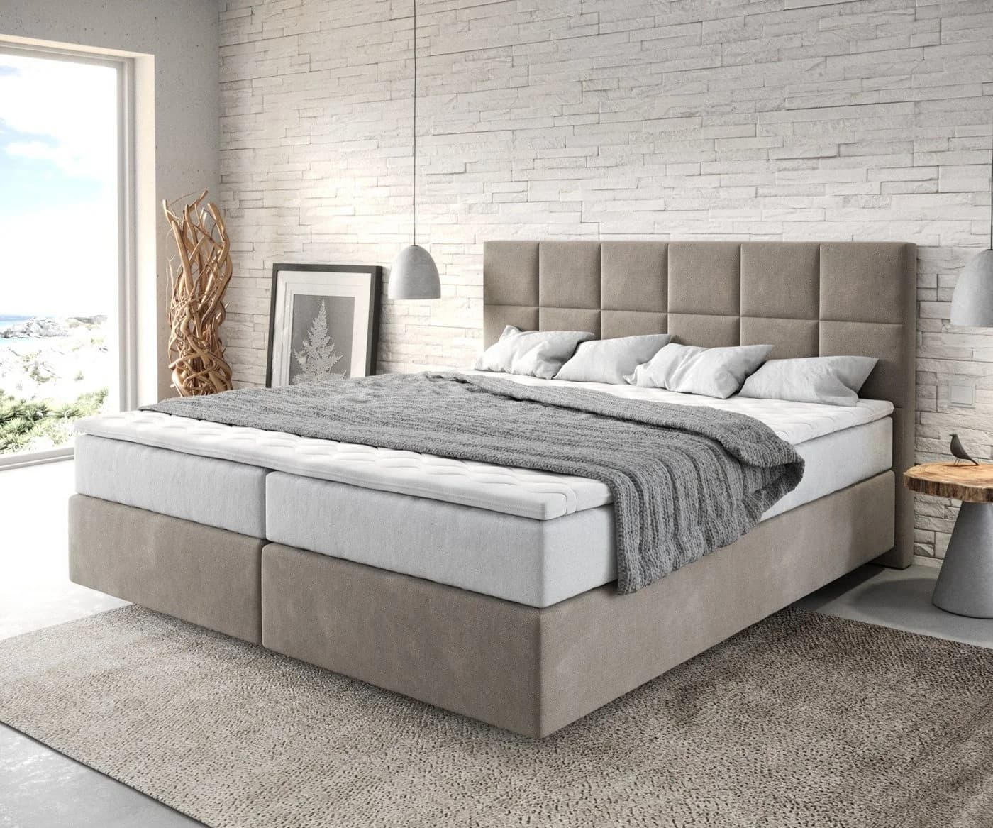 DELIFE Boxspringbett Dream-Fine Beige Mikrofaser - Bild 2