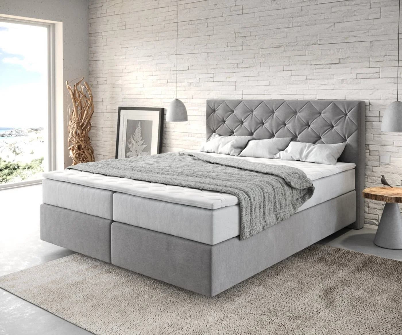 DELIFE Boxspringbett Dream-Great Grau mit TFK Matratze und Visco Topper - Bild 2