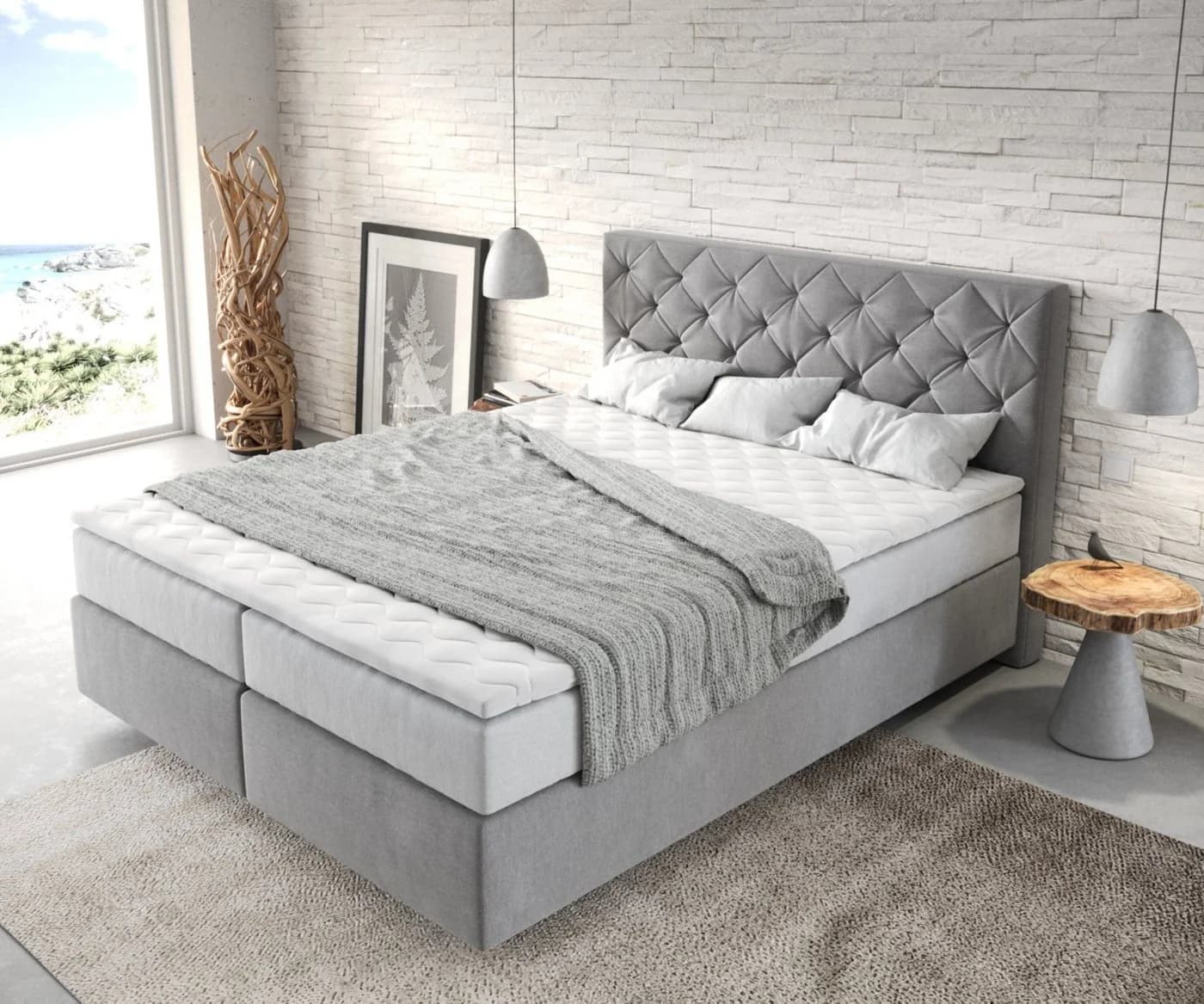 DELIFE Boxspringbett Dream-Great Grau mit TFK Matratze und Visco Topper - Bild 4