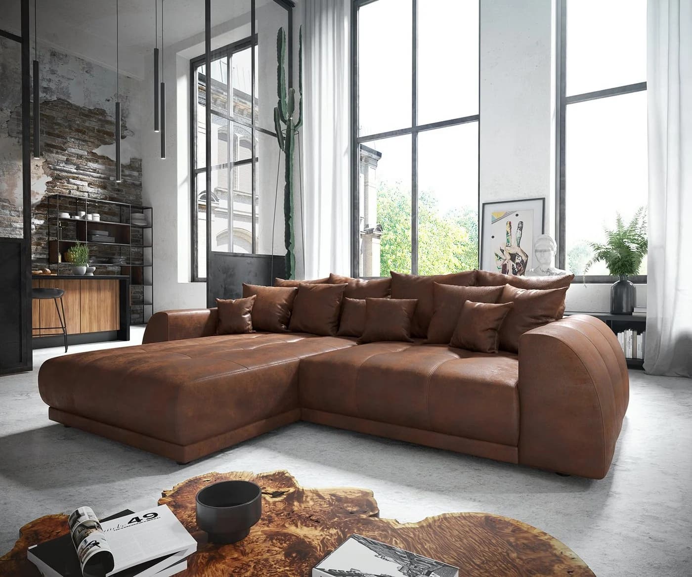 DELIFE Ecksofa Violetta Braun Microvelours Variable Recamiere - Bild 2