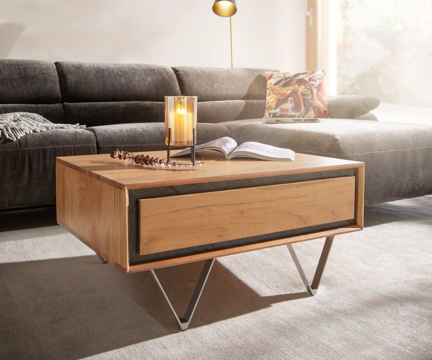 DELIFE Couchtisch Stonegrace Akazie Natur Steinfurnier Couchtisch - Bild 2