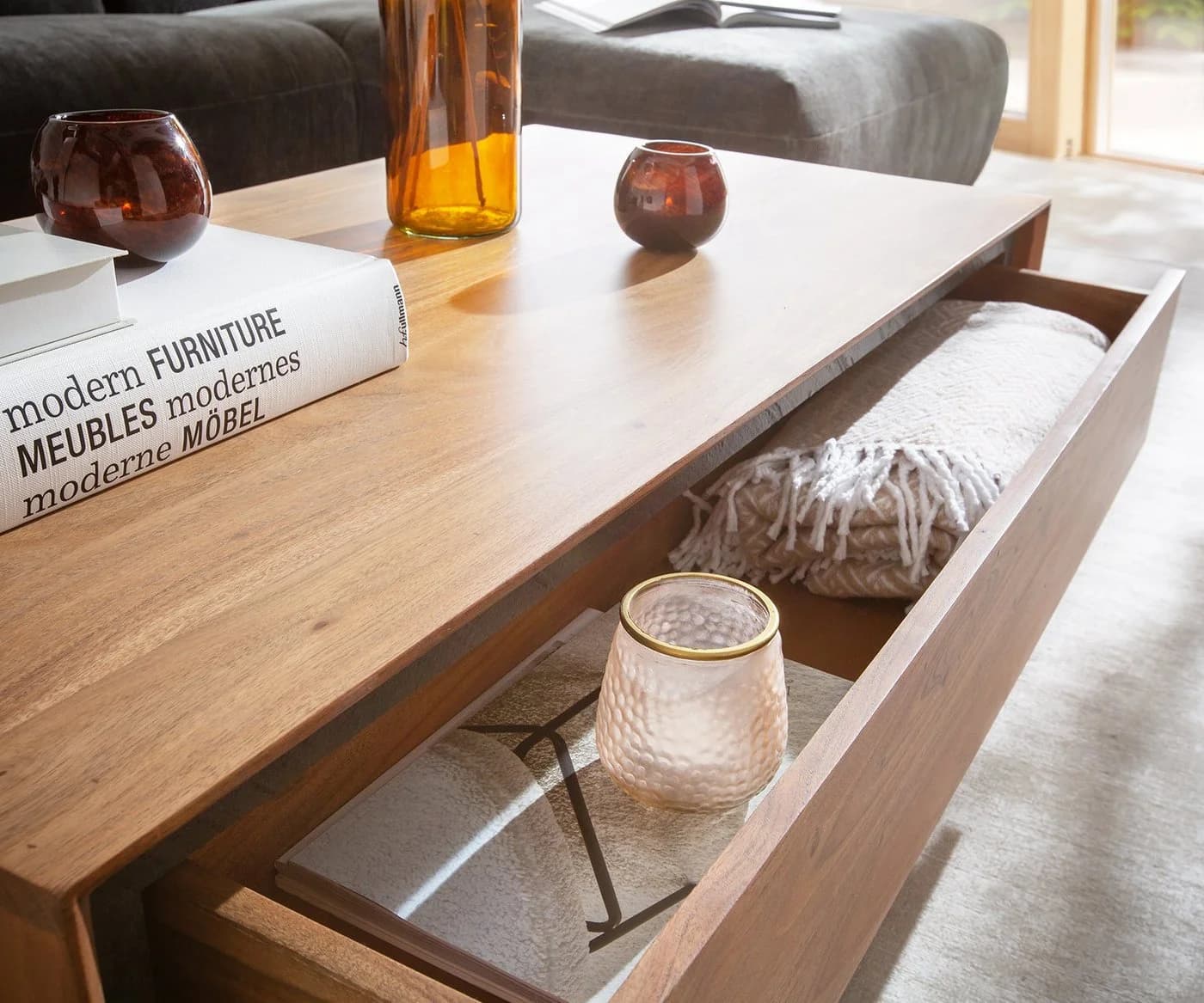 DELIFE Couchtisch Stonegrace Akazie Natur mit Steinfurnier - Bild 5