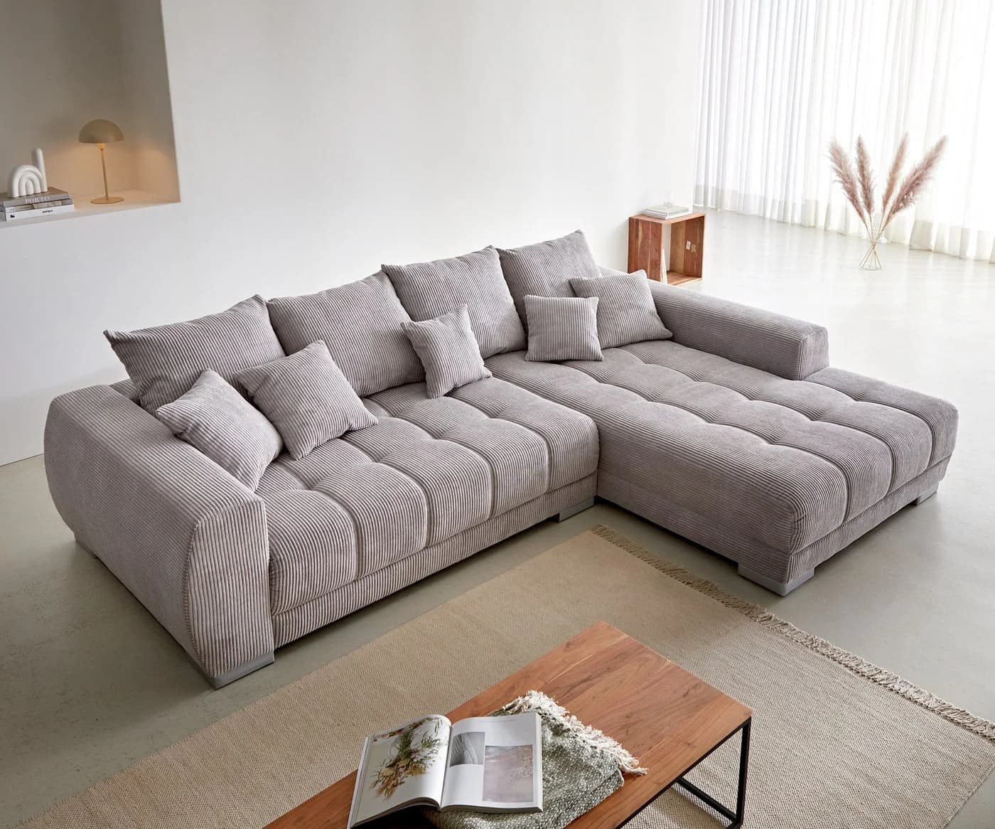 DELIFE Ecksofa Josea Cord Silbergrau mit Ottomane rechts - Bild 4