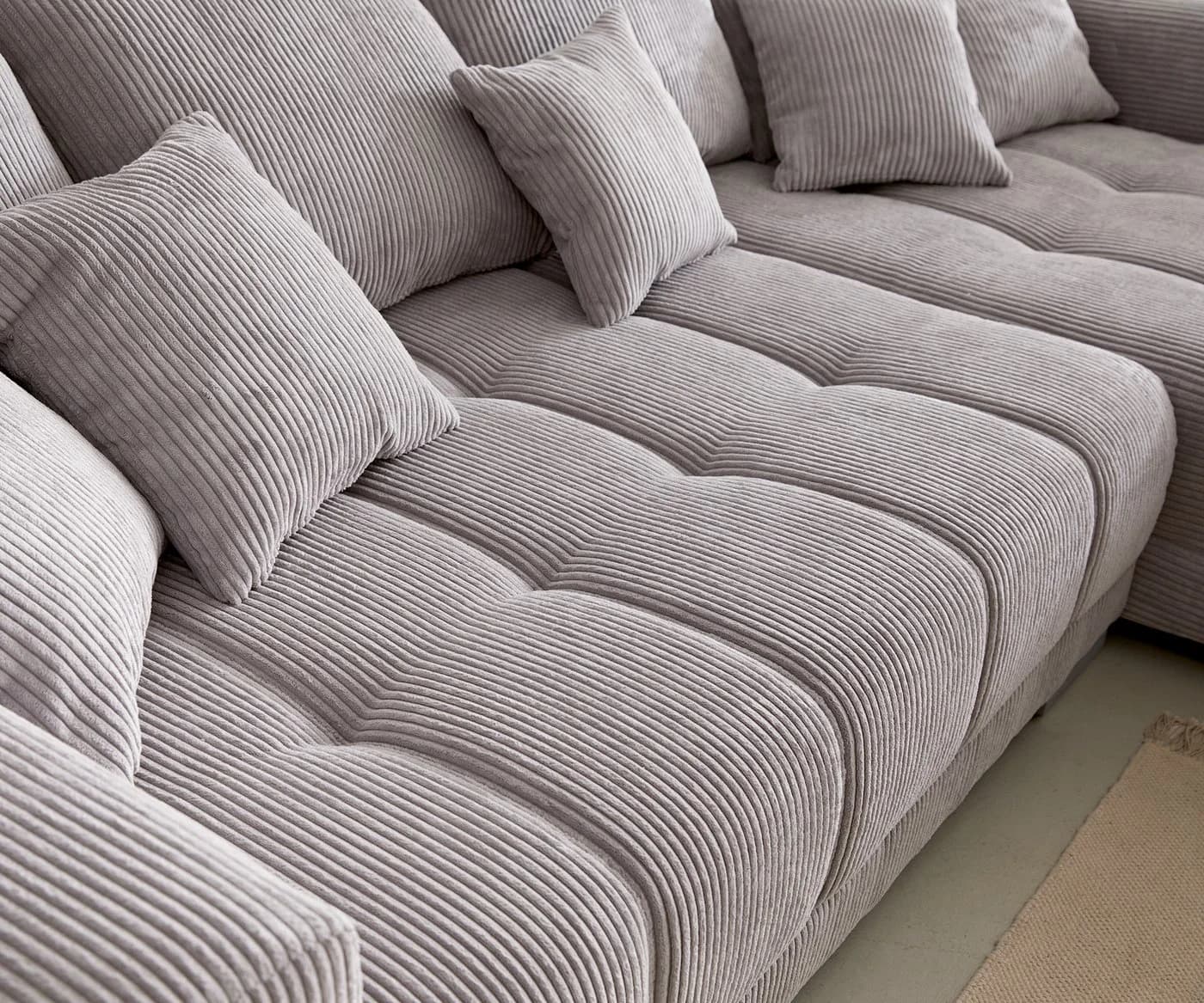 DELIFE Ecksofa Josea Cord Silbergrau mit Ottomane rechts - Bild 5