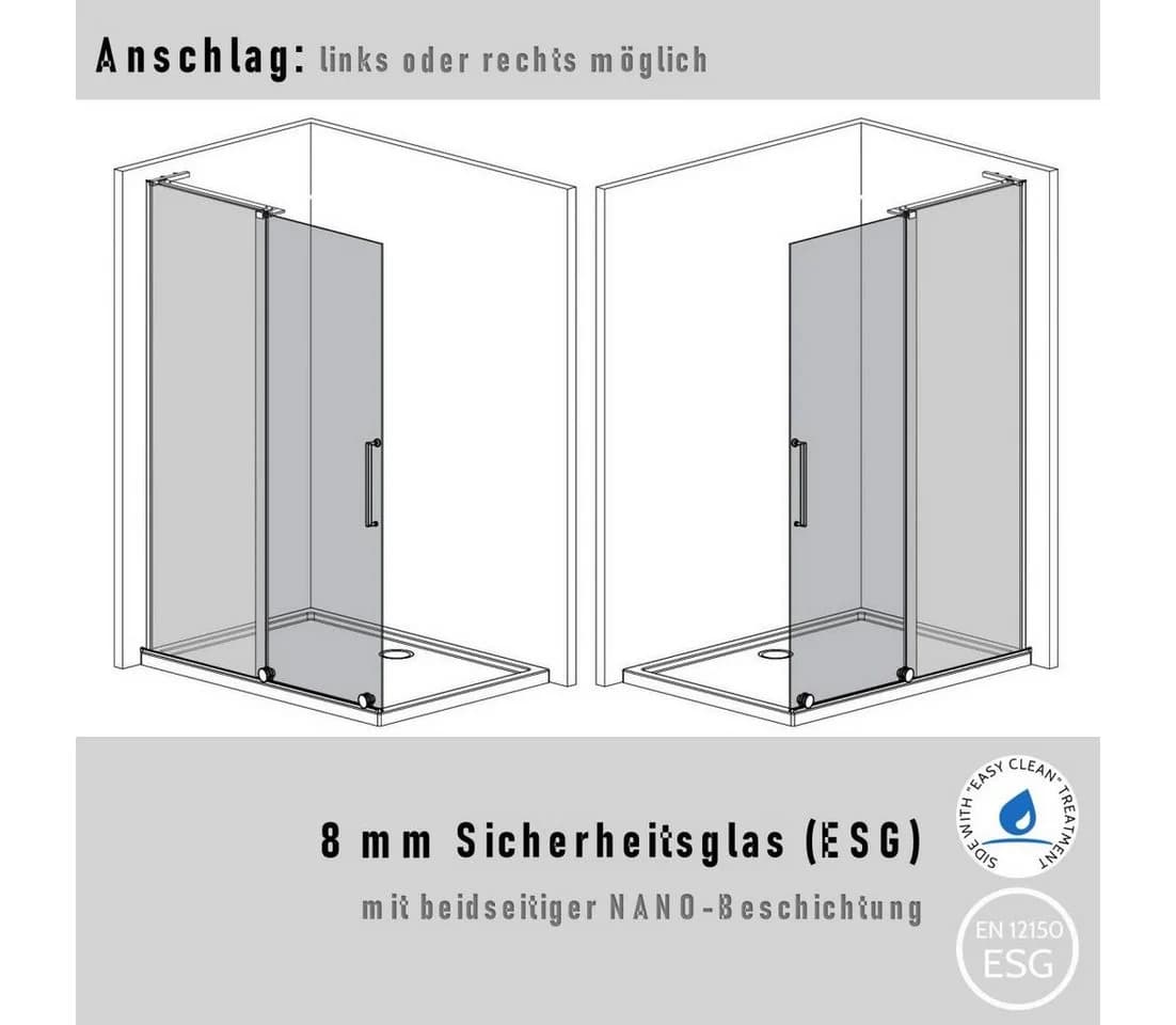 WITEN&NOCK Duschwand Walk In Schiebetür 8mm Glas transparent/silber - Bild 4