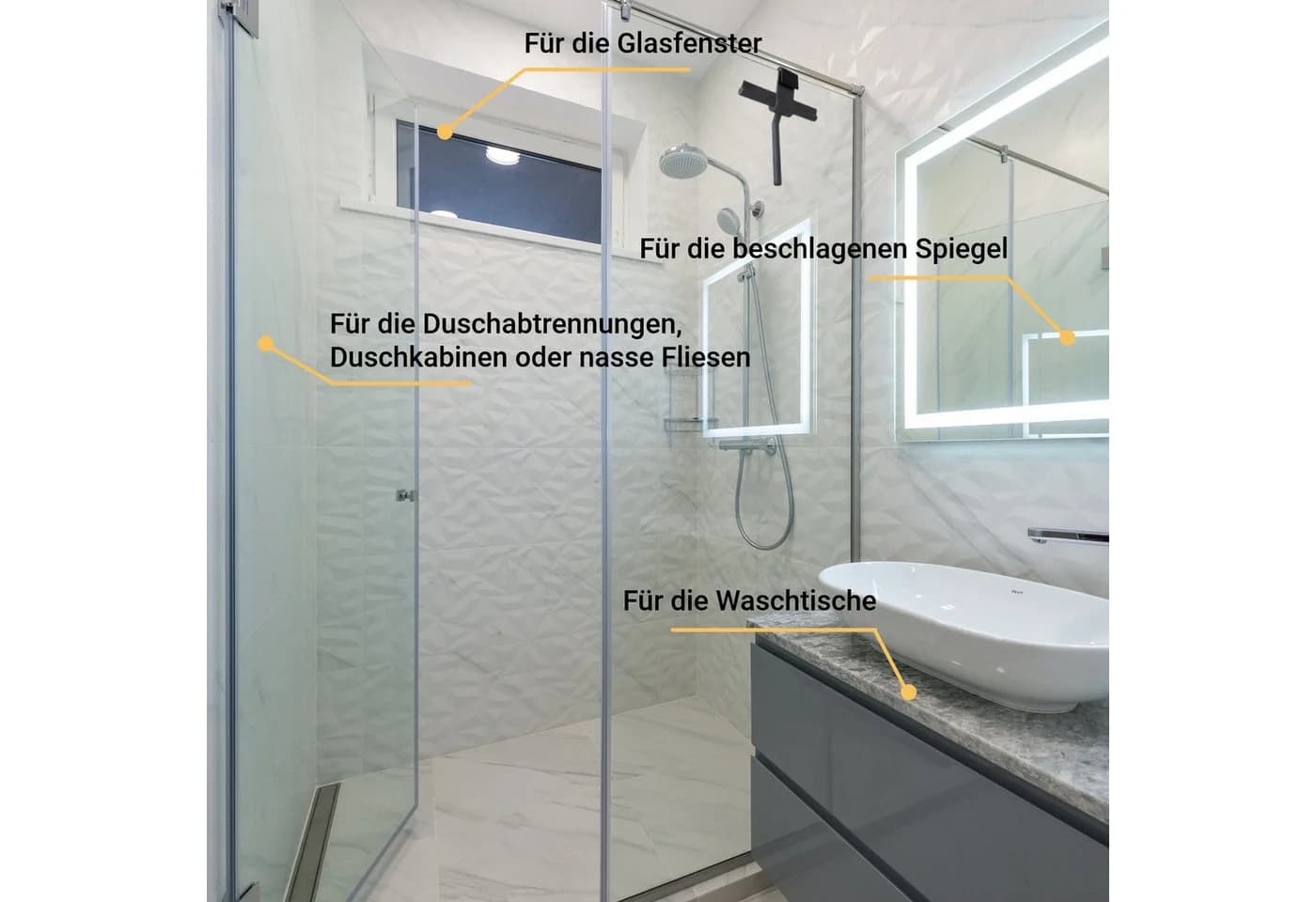 WITEN&NOCK Duschabzieher Wasserabzieher Schwarz Edelstahl-Griff - Bild 4