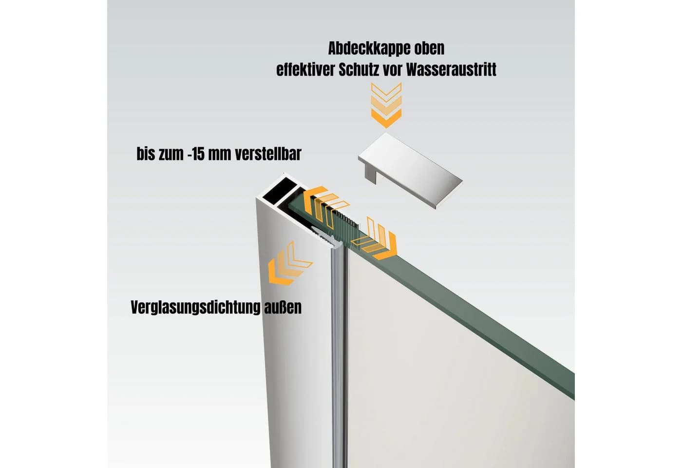 WITEN&NOCK Duschwand Wandanschlussprofil U-Profil verchromt 8mm Glas - Bild 3