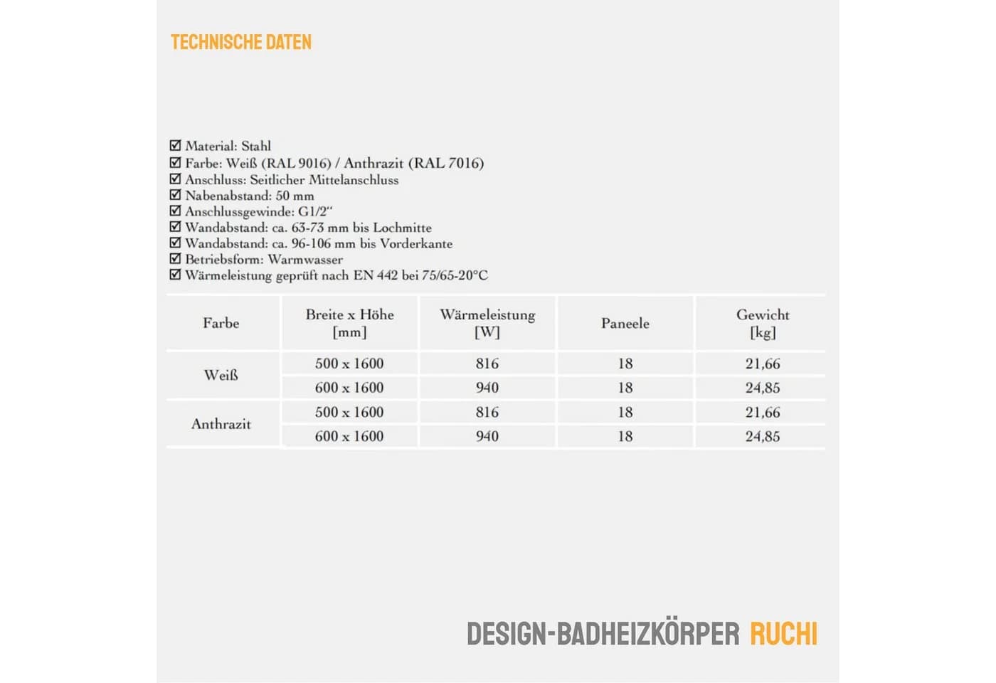 WITEN&NOCK Badheizkörper RUCHI Designheizkörper Mittelanschluss - Bild 5
