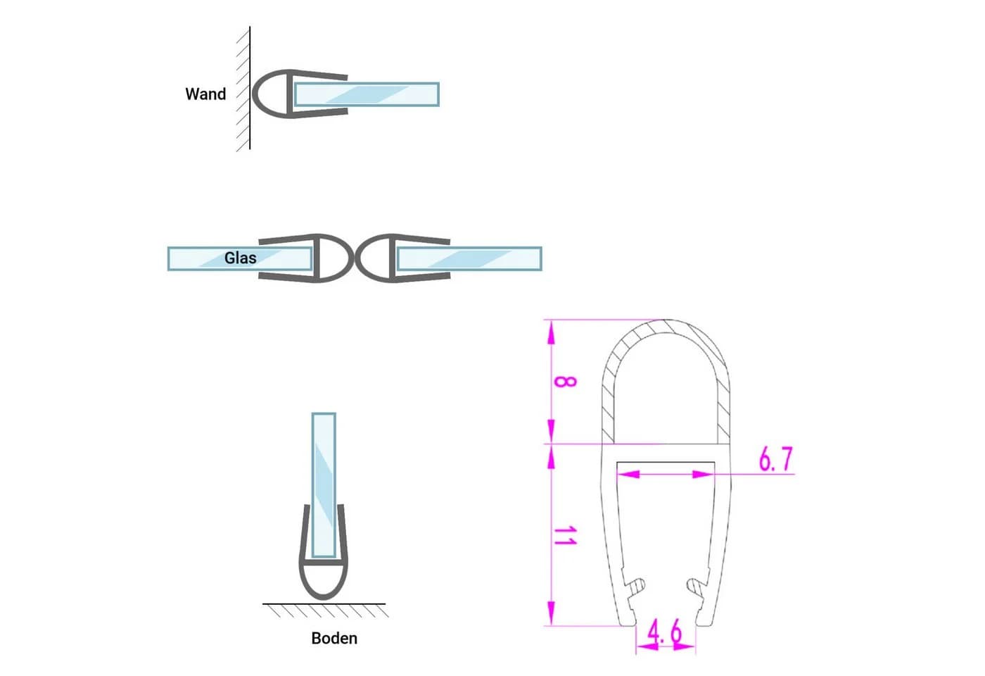 WITEN&NOCK Duschdichtung 5-6 mm transparent Ersatzdichtung Streifdichtung - Bild 5