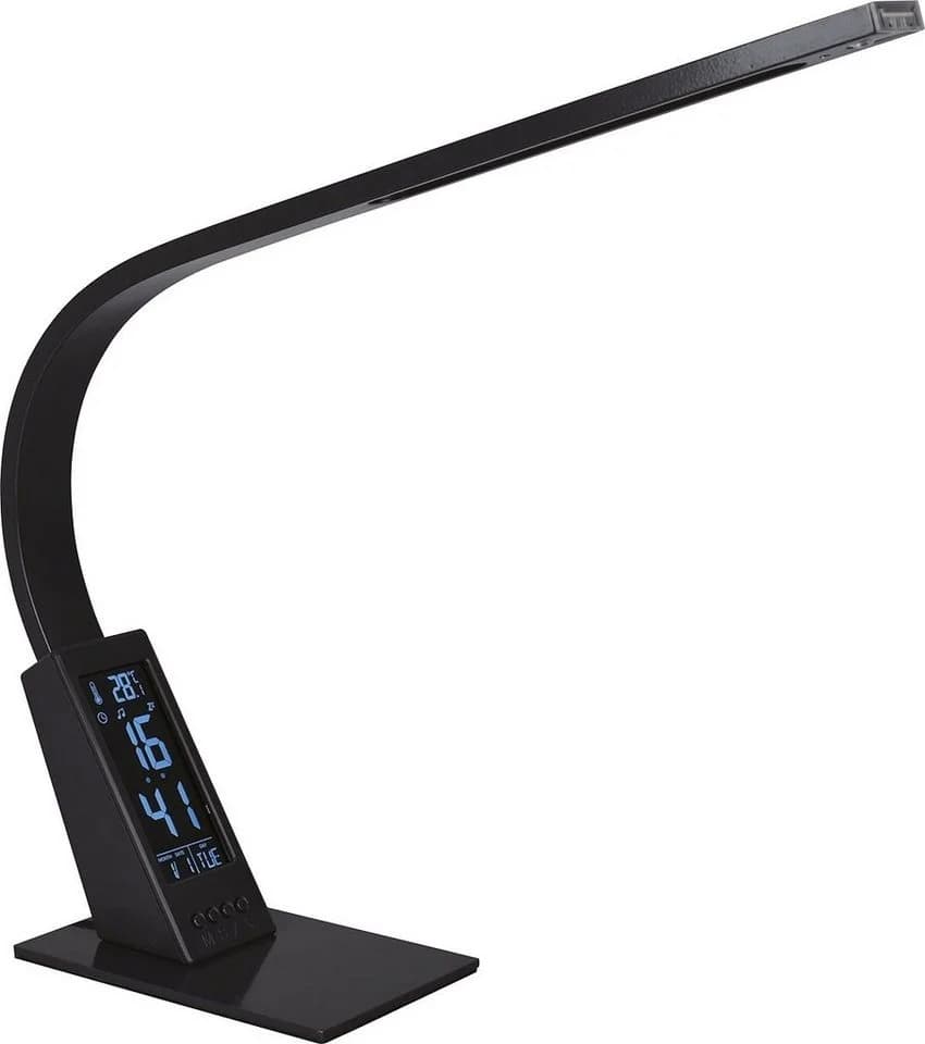MeLiTec LED Schreibtischlampe T153 Warmweiß LED Nachttischleuchte Schreibtischleuchte LCD-Uhr Lampe Wecker Anthrazit