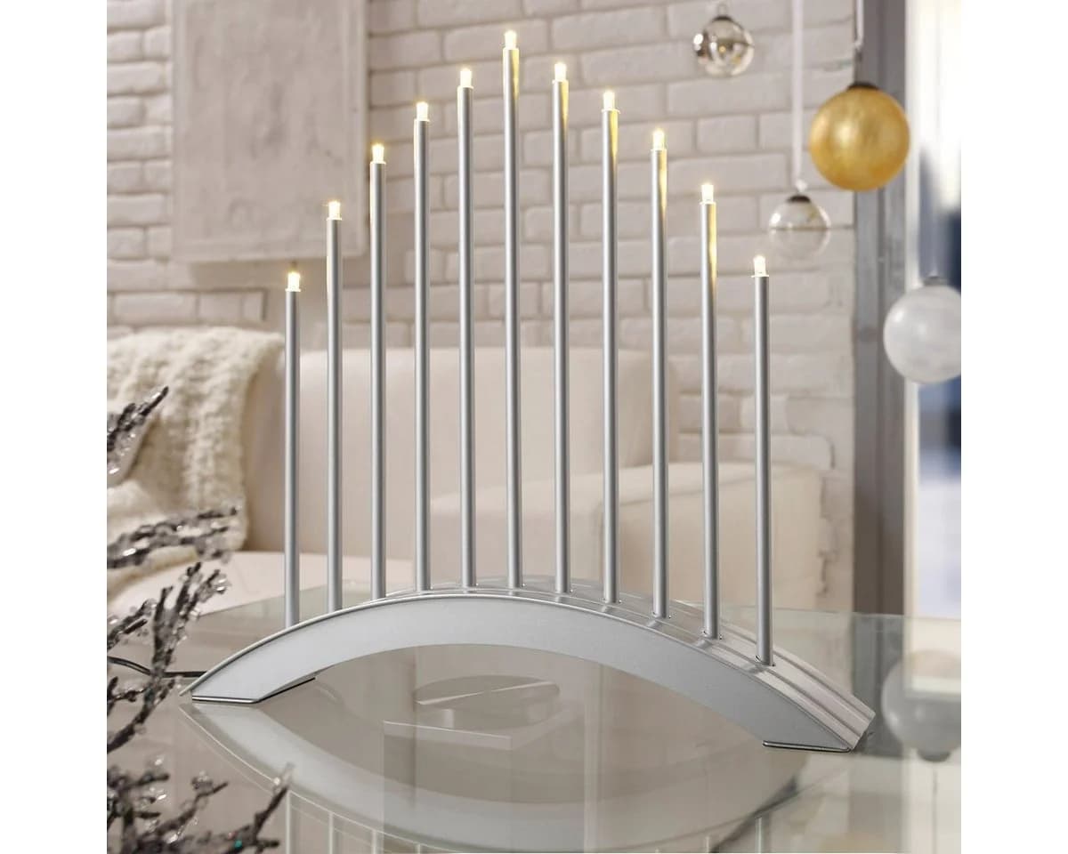 MeLiTec Fensterleuchter LED Wechselbar Warmweiß Schwibbogen Advent Weihnachtsleuchter Chrom - Bild 2