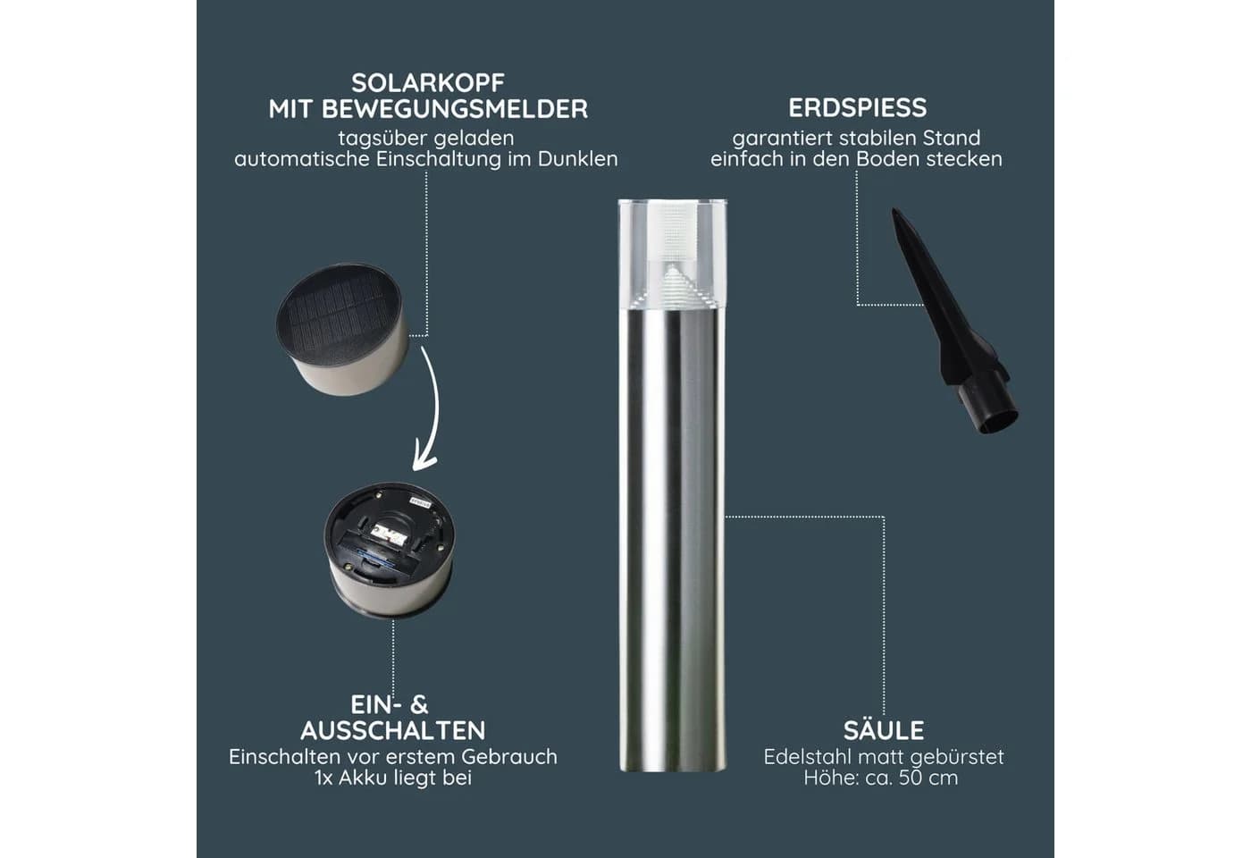MeLiTec LED Solarleuchte SO31 Edelstahl mit Bewegungsmelder - Bild 5