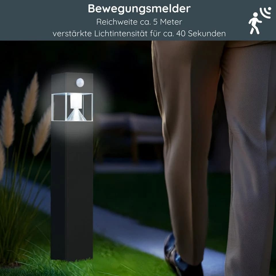 MeLiTec Solar-Gartenleuchte SO32 Edelstahl Anthrazit mit Bewegungsmelder - Bild 3