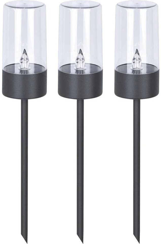 MeLiTec LED Solarleuchte Edelstahl Solarfackel, Warmweiß, 3er Set