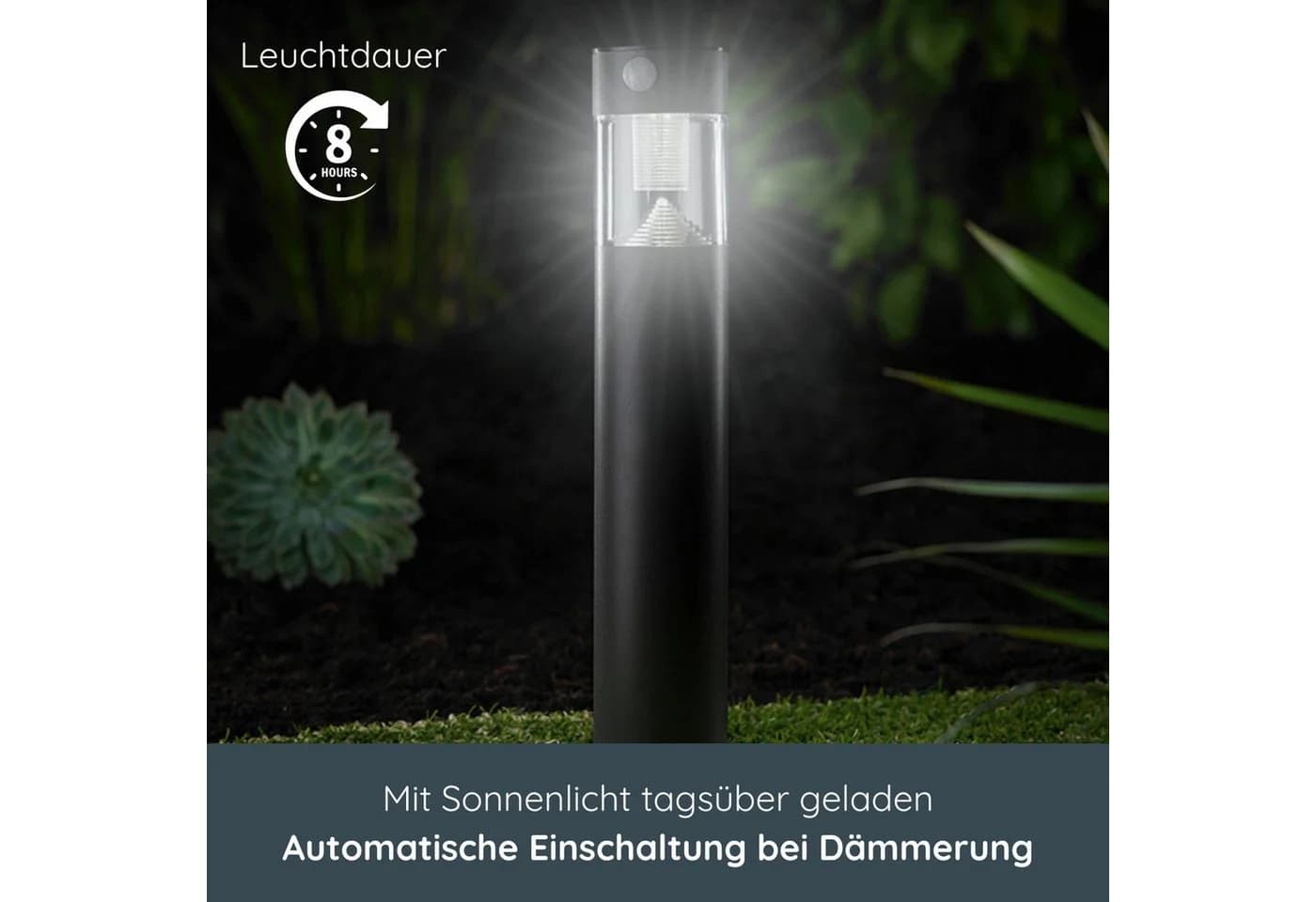MeLiTec Solar-Gartenleuchte SO31 Edelstahl mit Bewegungsmelder