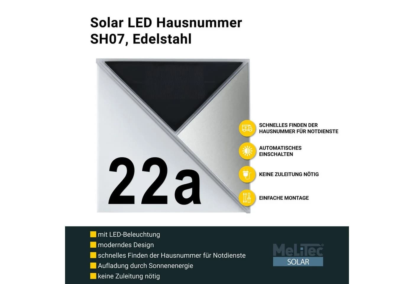 MeLiTec LED Außen-Wandleuchte Solar-Hausnummer mit Nummernset - Bild 3