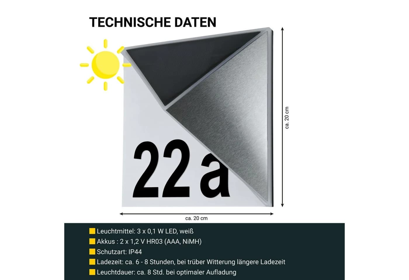 MeLiTec LED Außen-Wandleuchte Solar-Hausnummer mit Nummernset - Bild 4