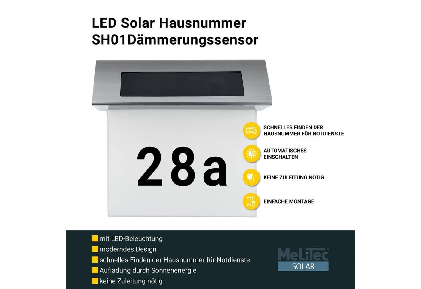 MeLiTec LED Solar-Hausnummer mit Dämmerungssensor und IP44 Schutz - Bild 3